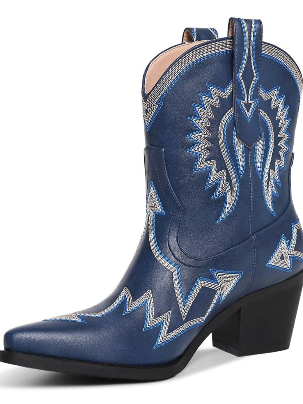 Women's Western Ankle Cowboy Boots Chunky Pointed Toe Wide Calf